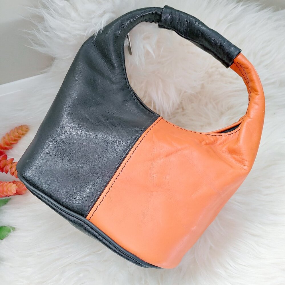 Custom Made Half Black and Half Orange Leather Mini Handbag